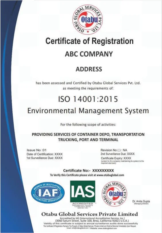 contoh sertifikat iso 14001 otabu